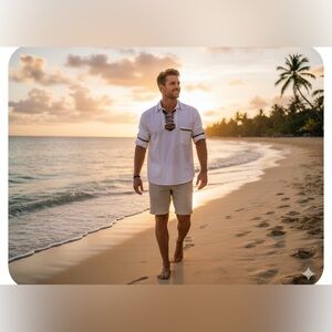 Men's Mexican Traditional Guayabera Button Up Collared Shirt, White,Formal Style